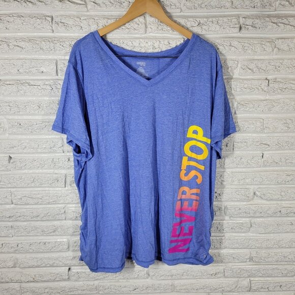 Danskin Now Women Top 4X Plus Tee Short Sleeve Blue Never Stop BLU66E - Picture 1 of 7